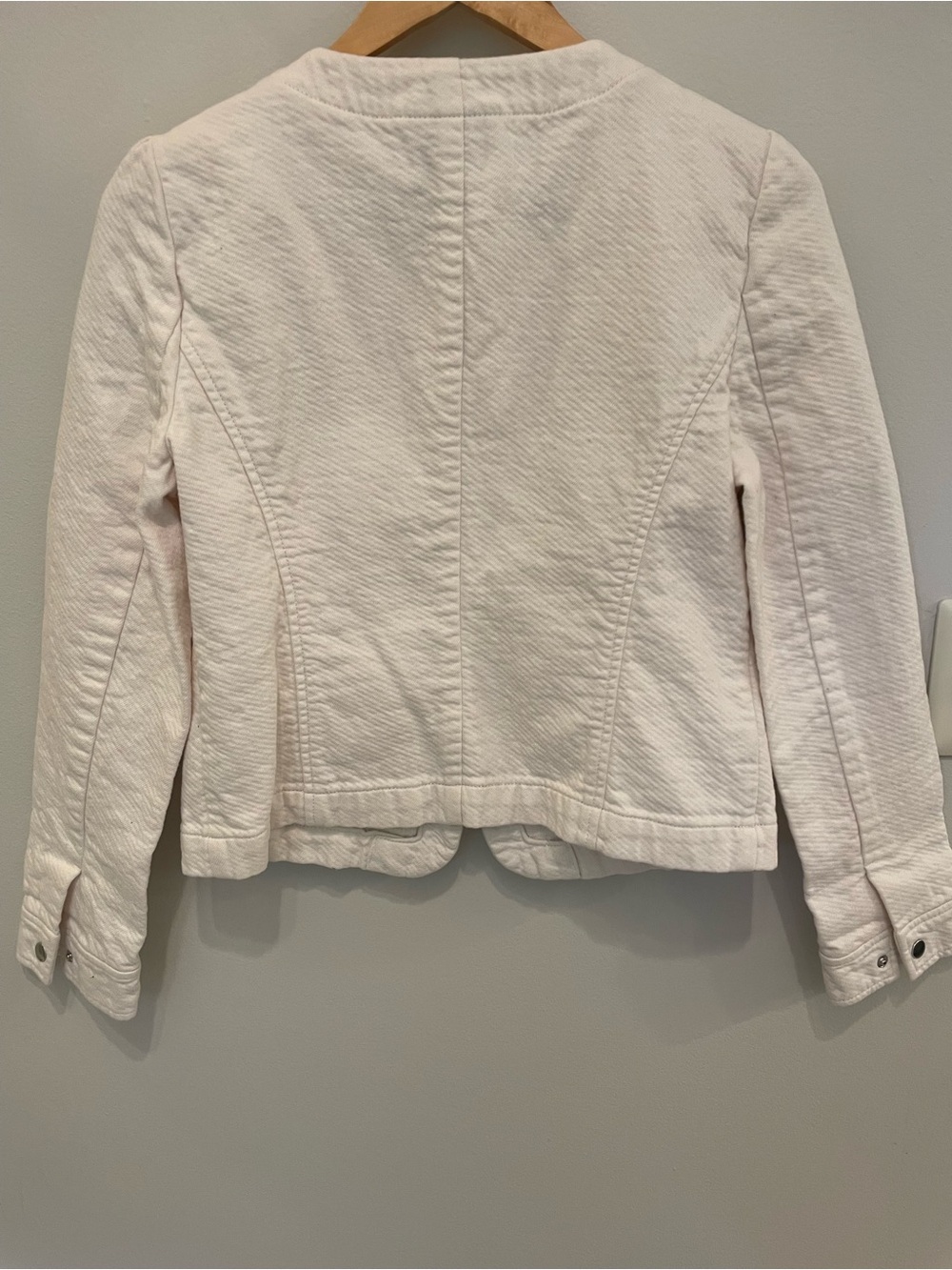 LOFT Cream Textured Zip-Front Denim Blazer/Jacket - Picture 3 of 3